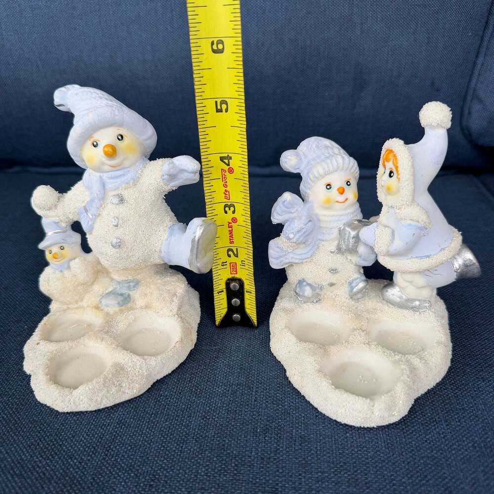 Encore Snow Buddies? Figurines Lot of 2 Vtg Snowmen Tea Light Candle Holder READ